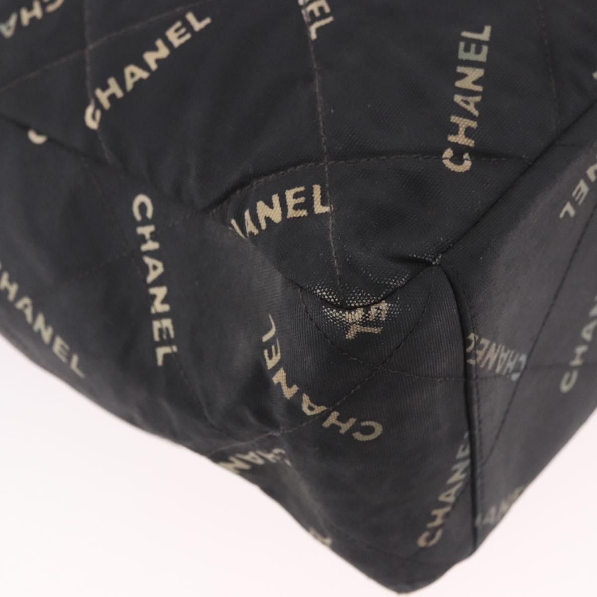 CHANEL Matelasse Chain Tote Bag Coated Canvas Black Gold CC Auth bs35682