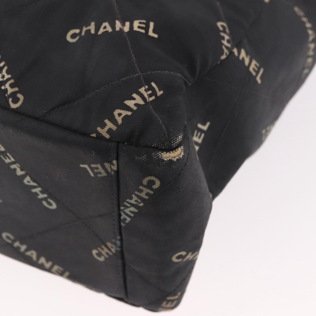 CHANEL Matelasse Chain Tote Bag Coated Canvas Black Gold CC Auth bs35682