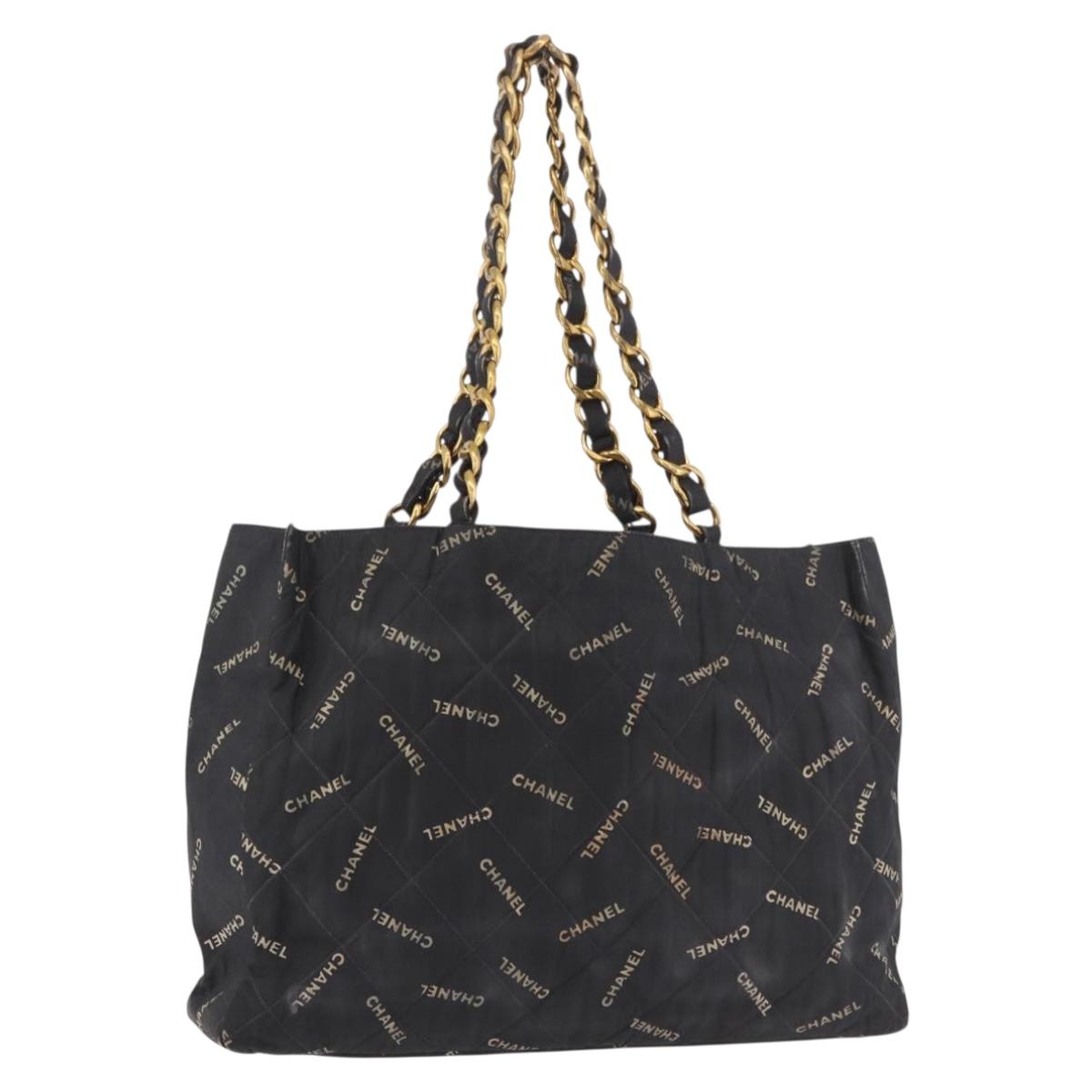 CHANEL Matelasse Chain Tote Bag Coated Canvas Black Gold CC Auth bs35682