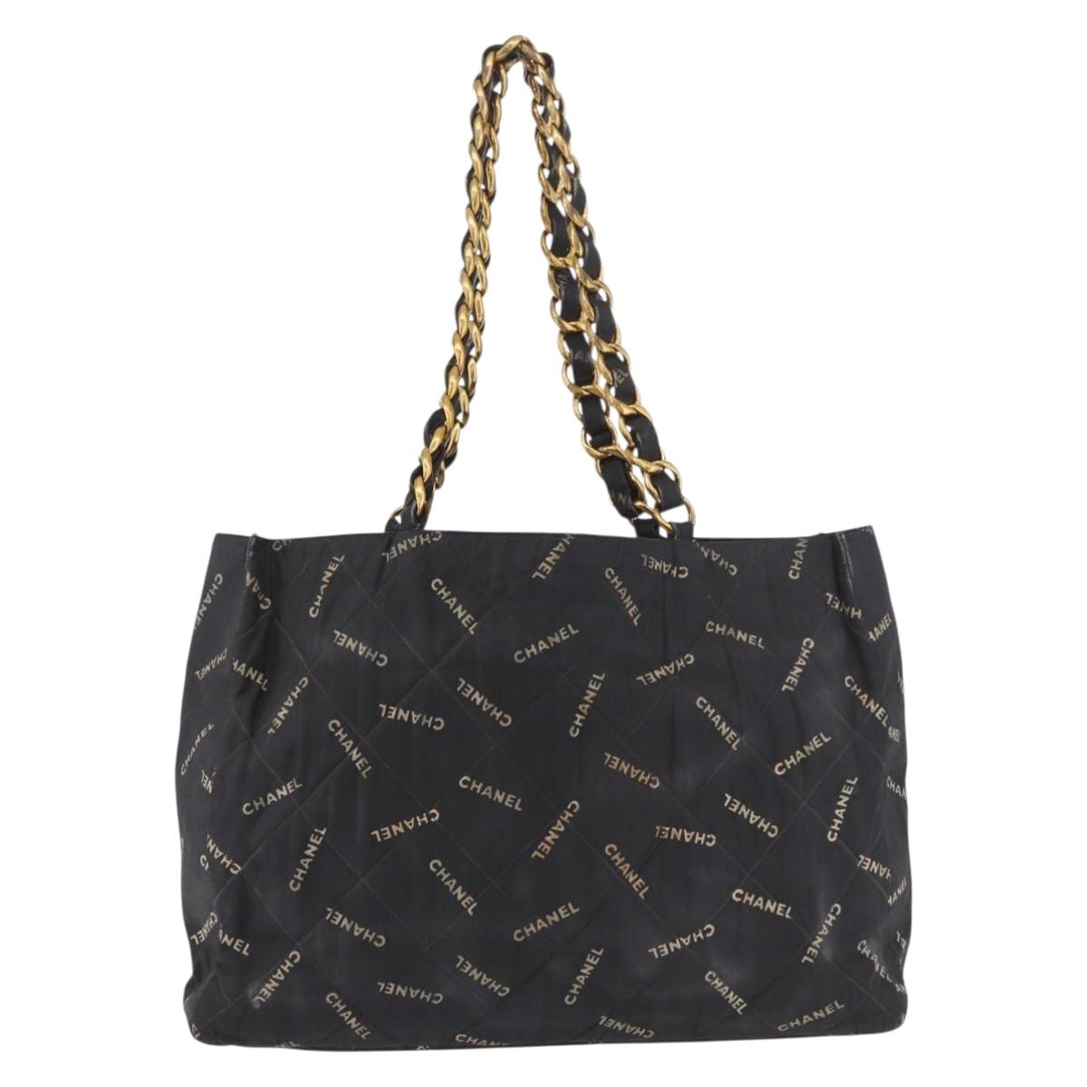 CHANEL Matelasse Chain Tote Bag Coated Canvas Black Gold CC Auth bs35682