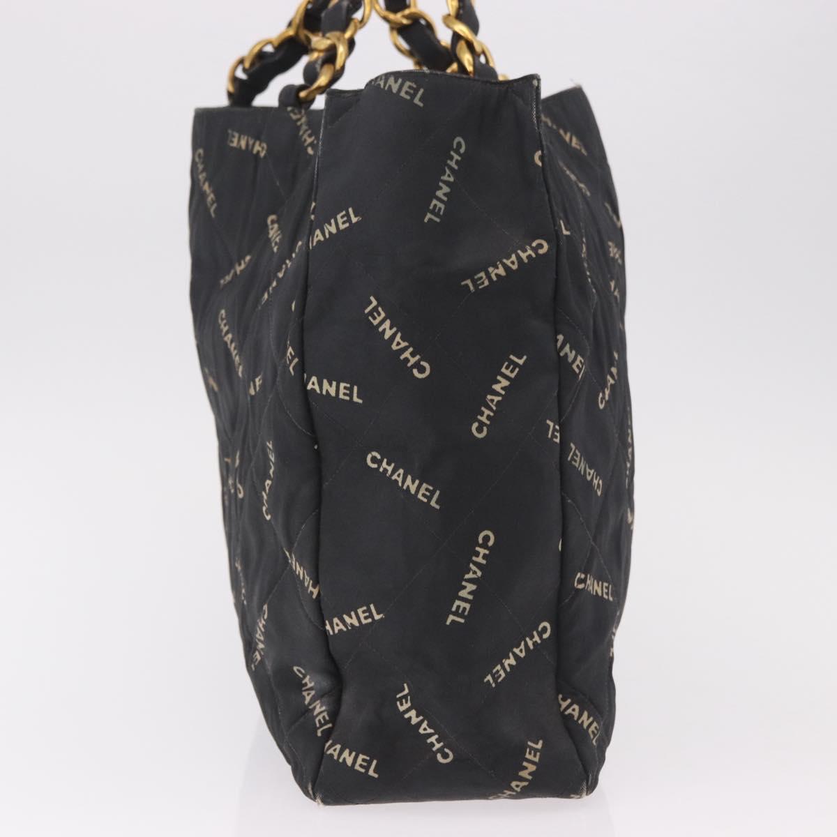 CHANEL Matelasse Chain Tote Bag Coated Canvas Black Gold CC Auth bs35682