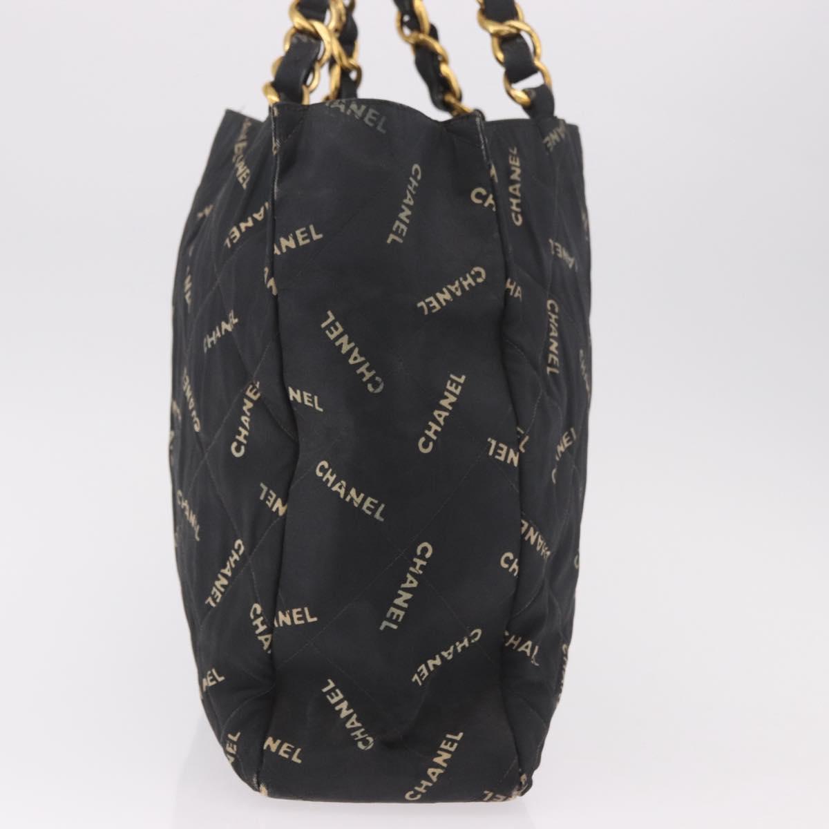 CHANEL Matelasse Chain Tote Bag Coated Canvas Black Gold CC Auth bs35682