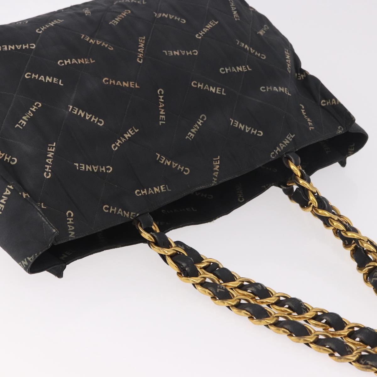 CHANEL Matelasse Chain Tote Bag Coated Canvas Black Gold CC Auth bs35682