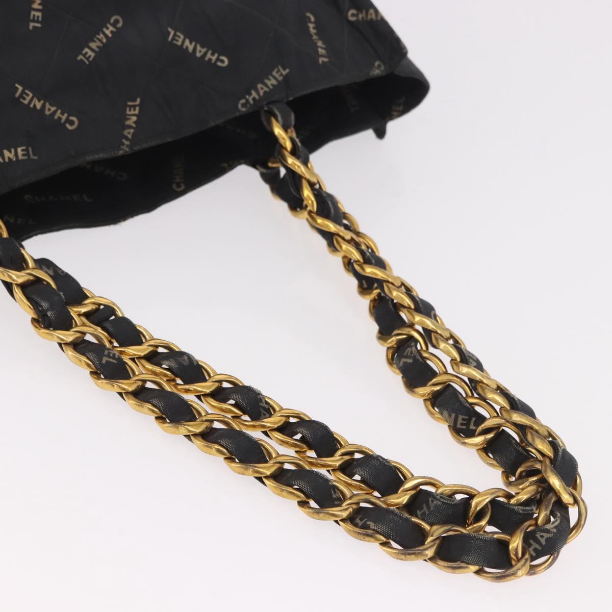 CHANEL Matelasse Chain Tote Bag Coated Canvas Black Gold CC Auth bs35682