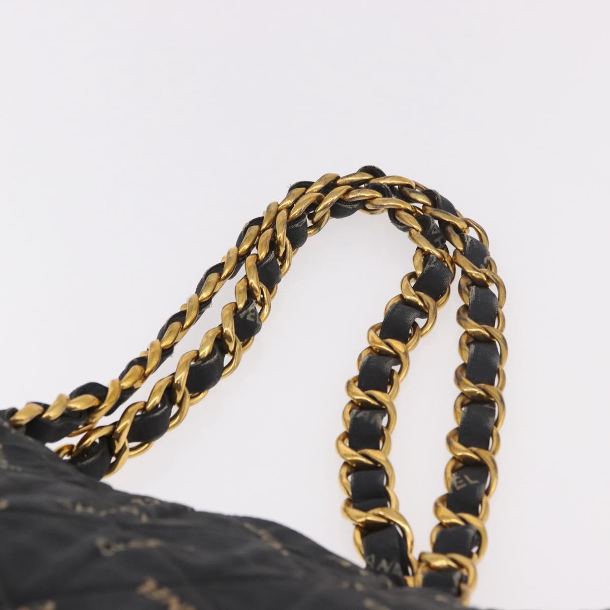 CHANEL Matelasse Chain Tote Bag Coated Canvas Black Gold CC Auth bs35682