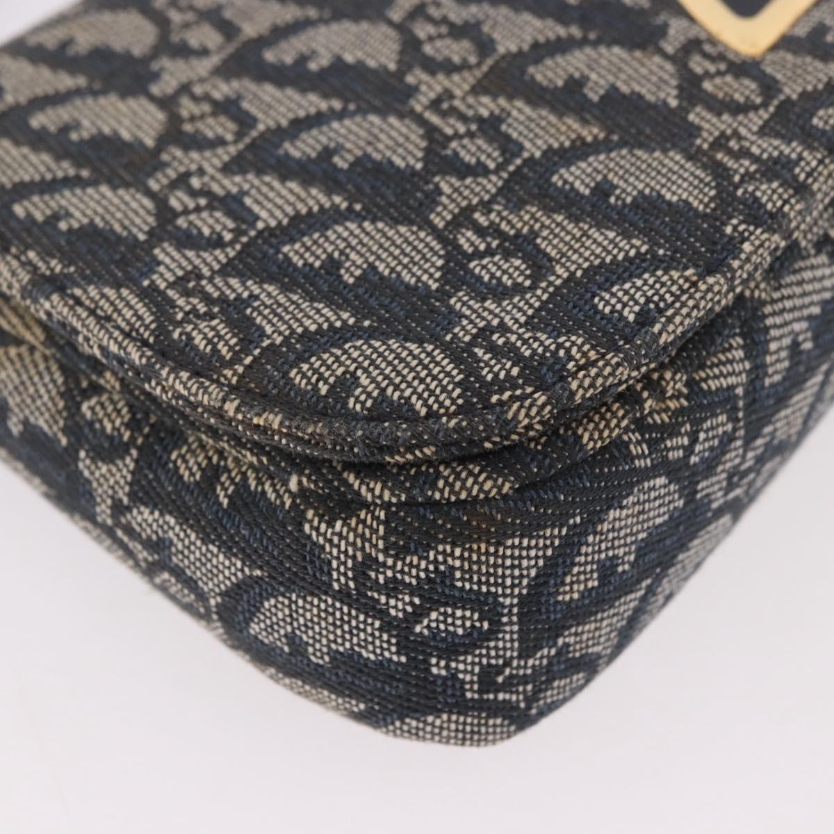 Christian Dior Trotter Canvas Marispearl Chain Bag Navy Gold Auth bs35684A