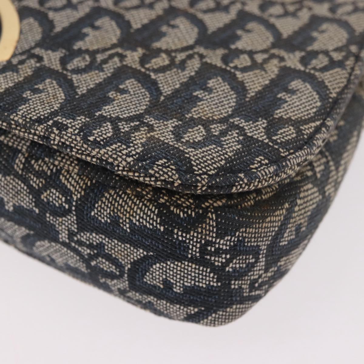 Christian Dior Trotter Canvas Marispearl Chain Bag Navy Gold Auth bs35684A