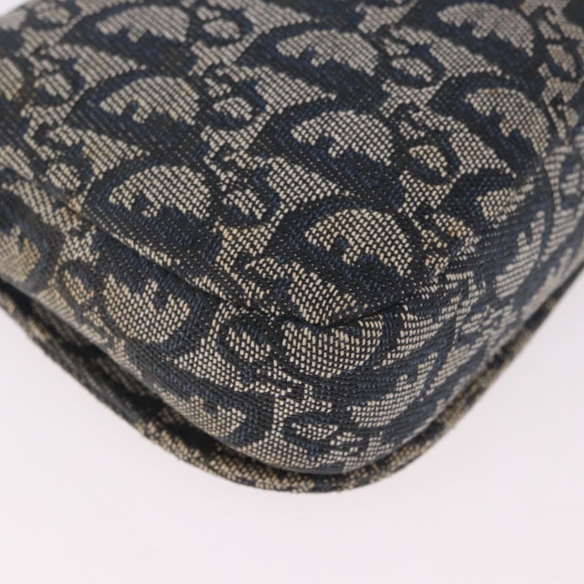 Christian Dior Trotter Canvas Marispearl Chain Bag Navy Gold Auth bs35684A