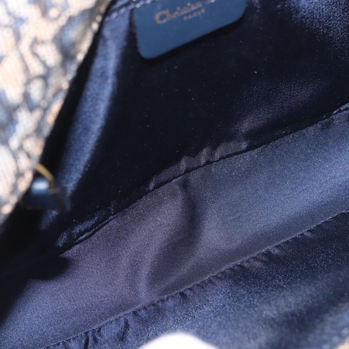 Christian Dior Trotter Canvas Marispearl Chain Bag Navy Gold Auth bs35684A