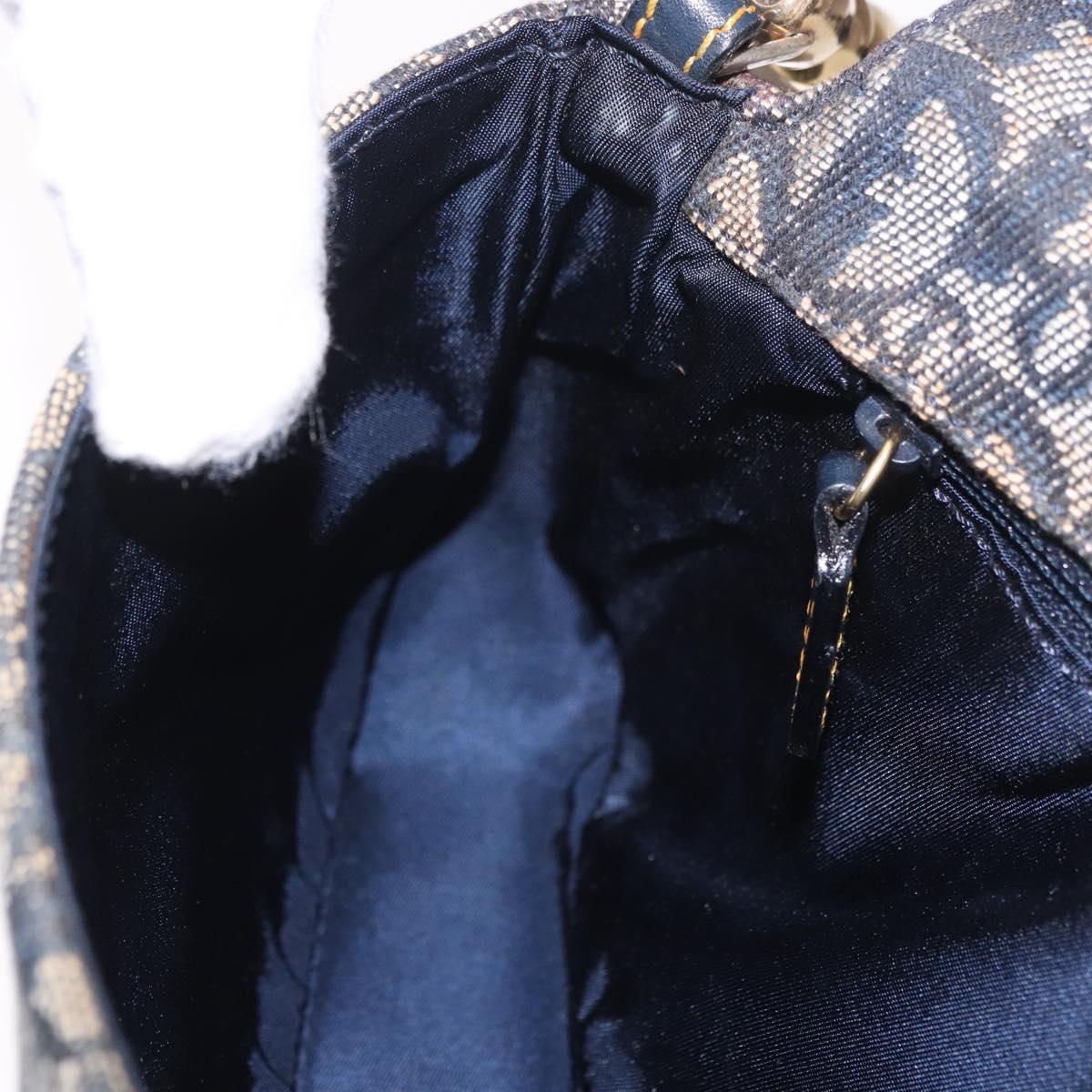Christian Dior Trotter Canvas Marispearl Chain Bag Navy Gold Auth bs35684A