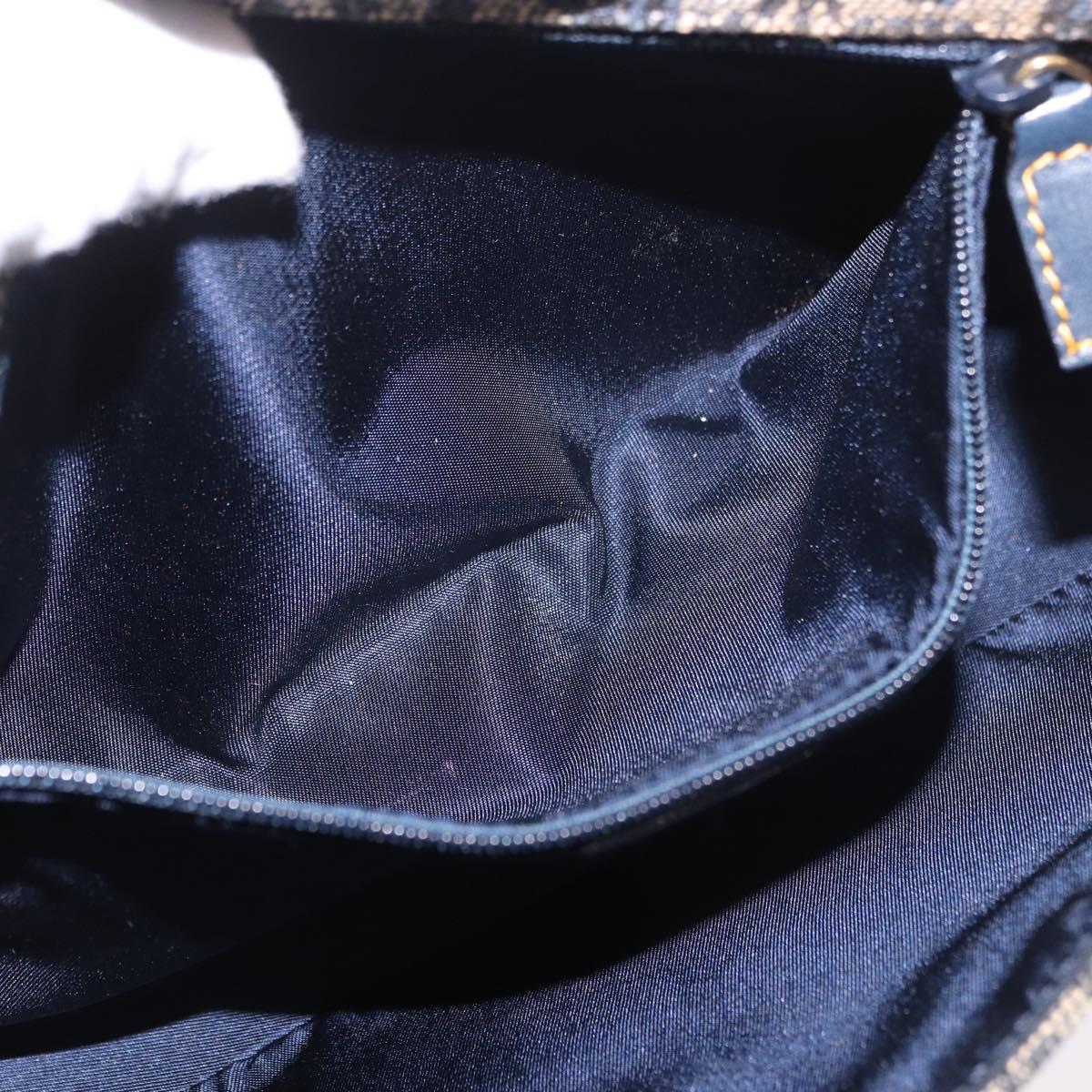 Christian Dior Trotter Canvas Marispearl Chain Bag Navy Gold Auth bs35684A