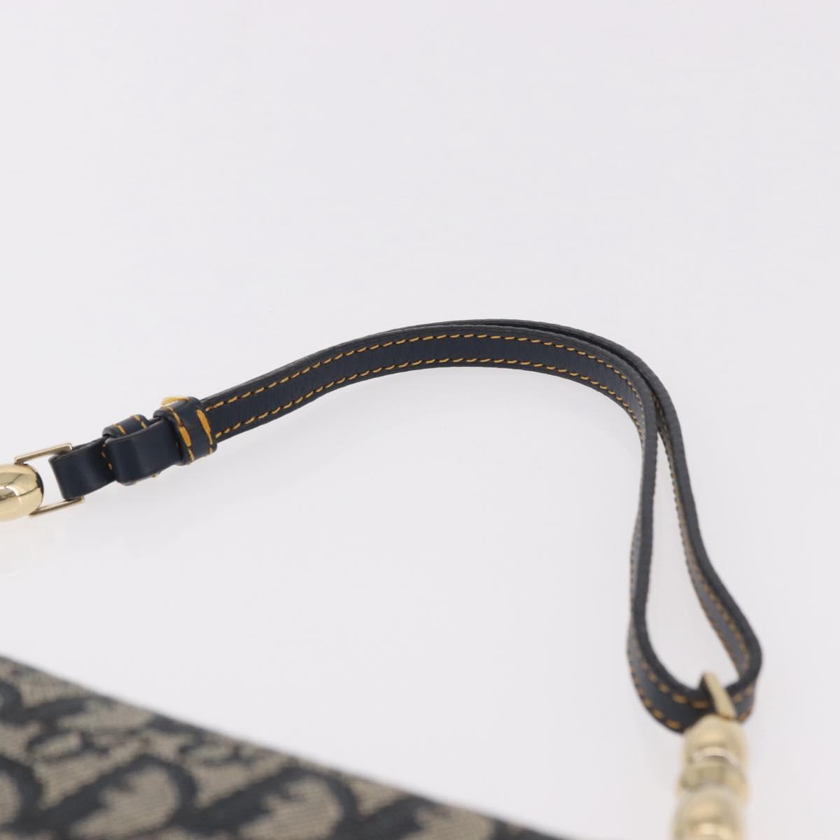 Christian Dior Trotter Canvas Marispearl Chain Bag Navy Gold Auth bs35684A