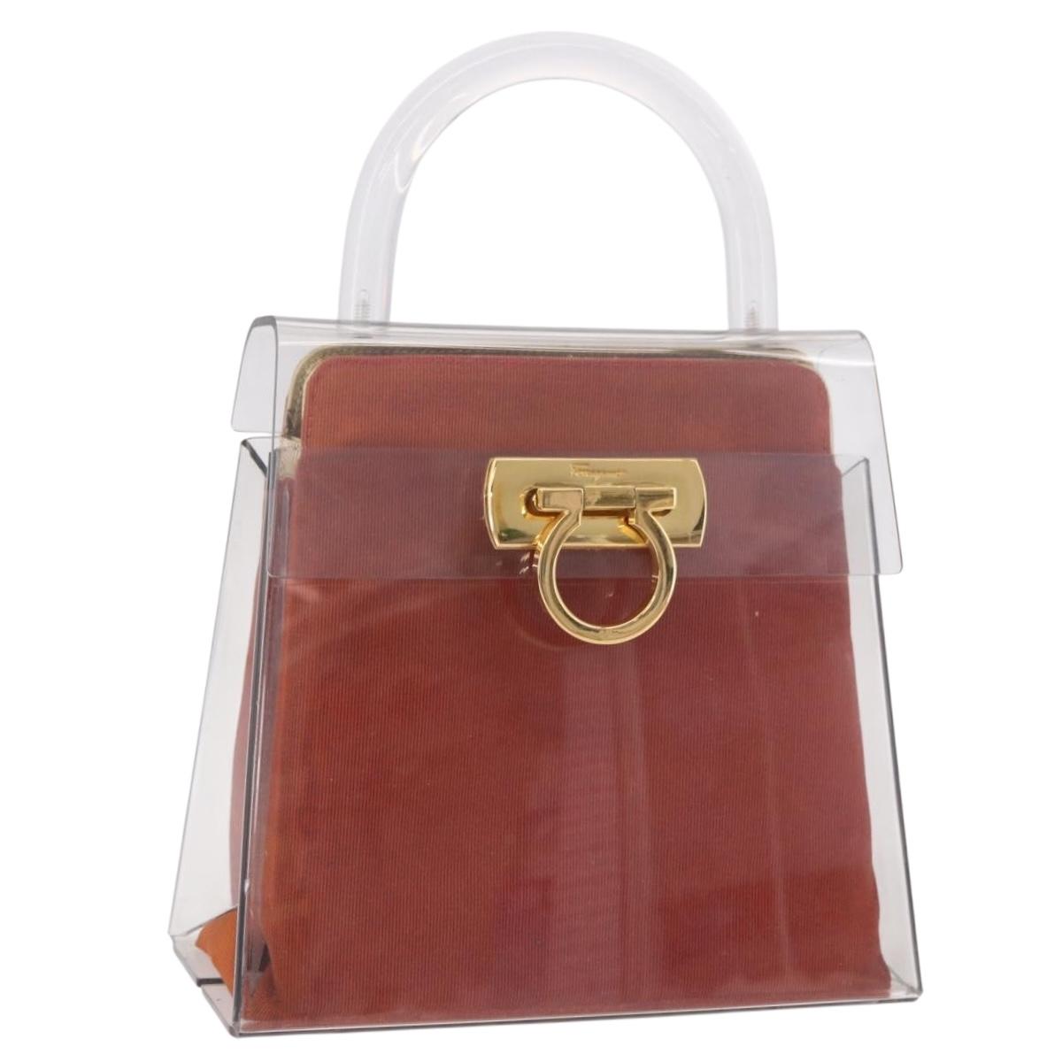 Salvatore Ferragamo Gancini Hand Bag plastic Clear Gold Auth bs35685V
