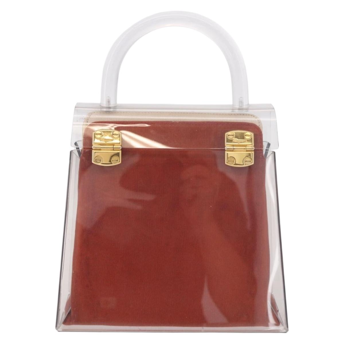 Salvatore Ferragamo Gancini Hand Bag plastic Clear Gold Auth bs35685V