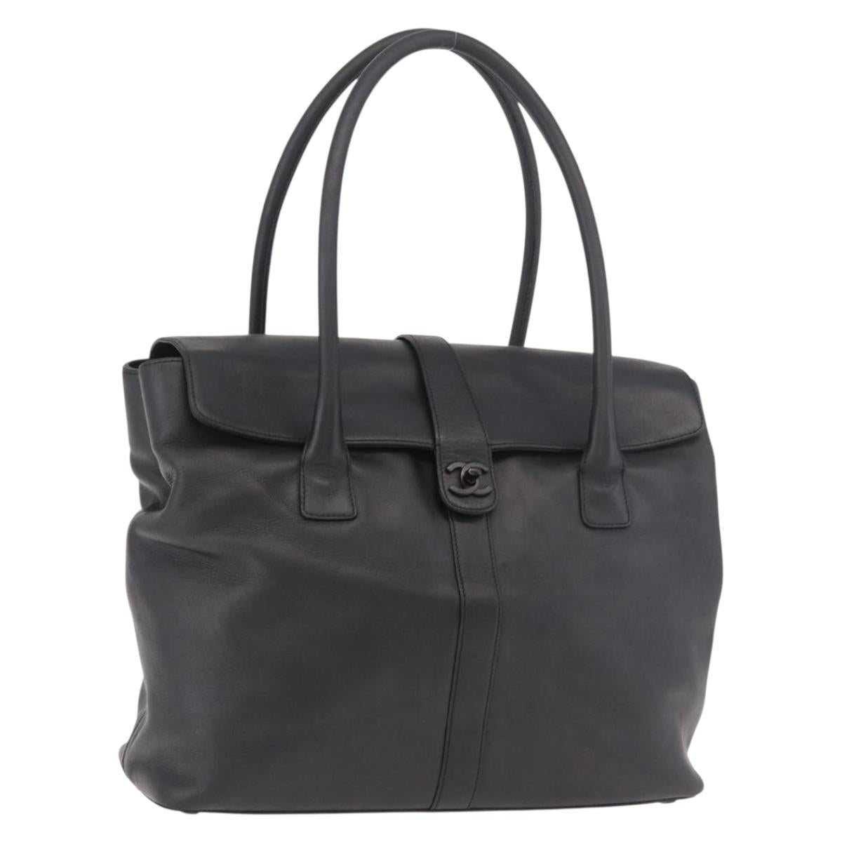 CHANEL Tote Bag Calf Leather Black CC Auth bs35686V