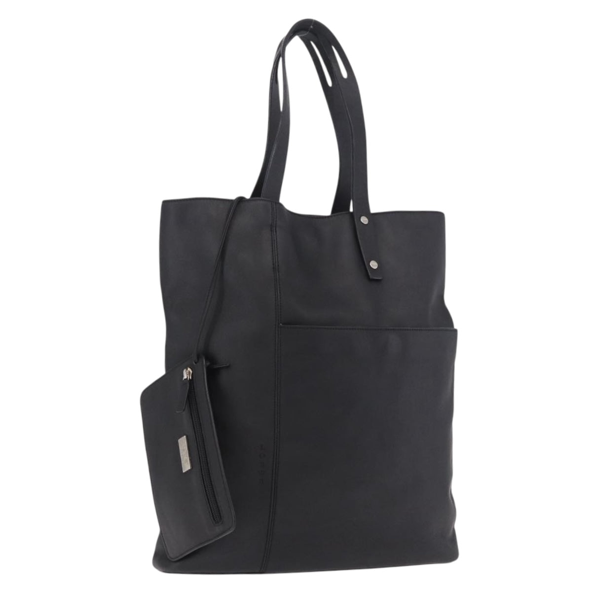 LOEWE Tote Bag Leather Black Silver Auth bs35687