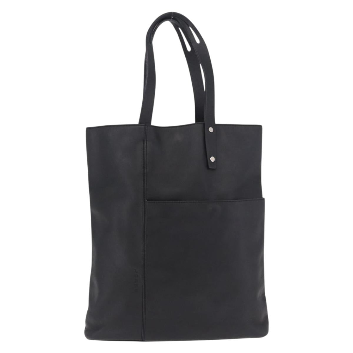 LOEWE Tote Bag Leather Black Silver Auth bs35687