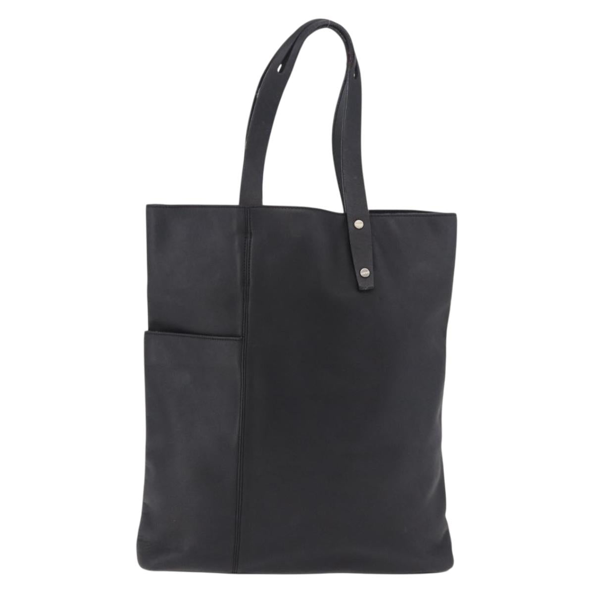 LOEWE Tote Bag Leather Black Silver Auth bs35687