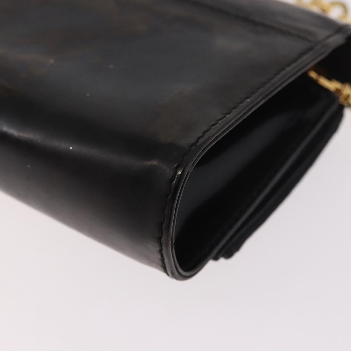 Salvatore Ferragamo Vara Ribbon Chain Bag Patent Leather Black Gold Auth bs35689
