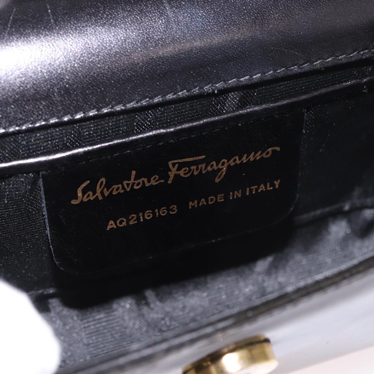 Salvatore Ferragamo Vara Ribbon Chain Bag Patent Leather Black Gold Auth bs35689
