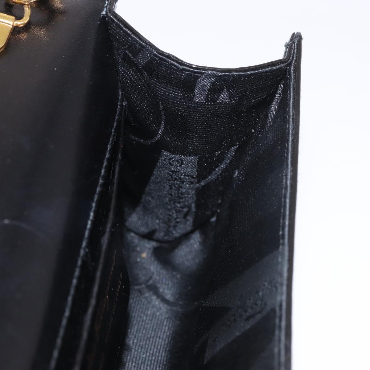 Salvatore Ferragamo Vara Ribbon Chain Bag Patent Leather Black Gold Auth bs35689