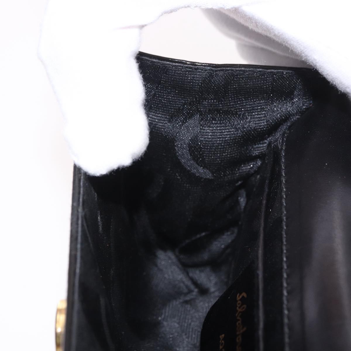 Salvatore Ferragamo Vara Ribbon Chain Bag Patent Leather Black Gold Auth bs35689