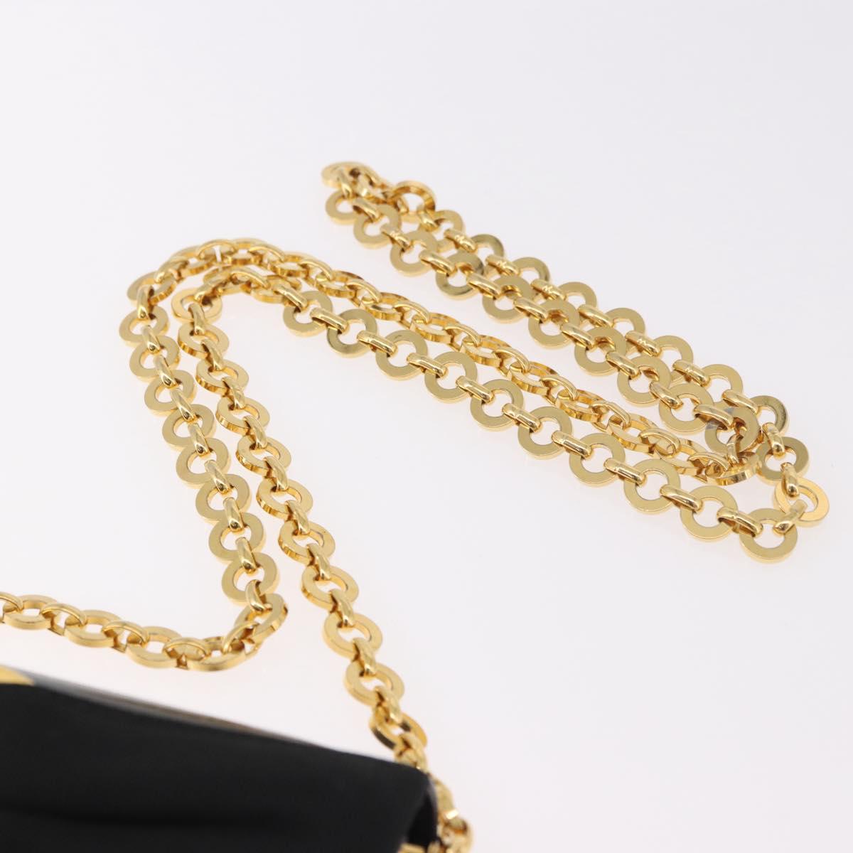 Salvatore Ferragamo Vara Ribbon Chain Bag Patent Leather Black Gold Auth bs35689