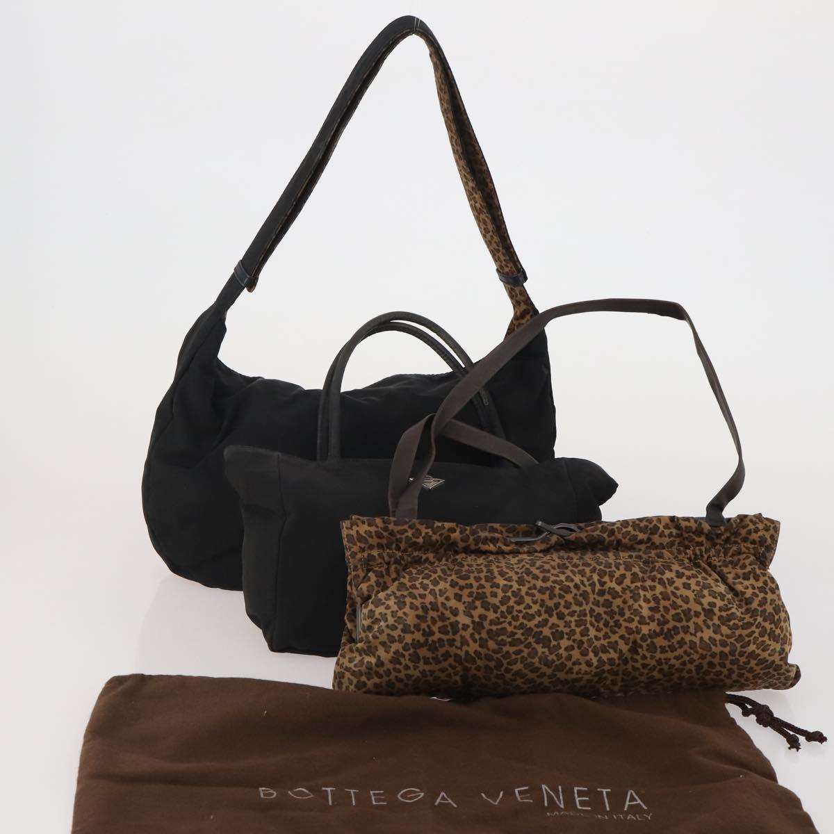 BOTTEGA VENETA Shoulder Bag Cotton jersey 3 Set Brown Black Auth bs35694