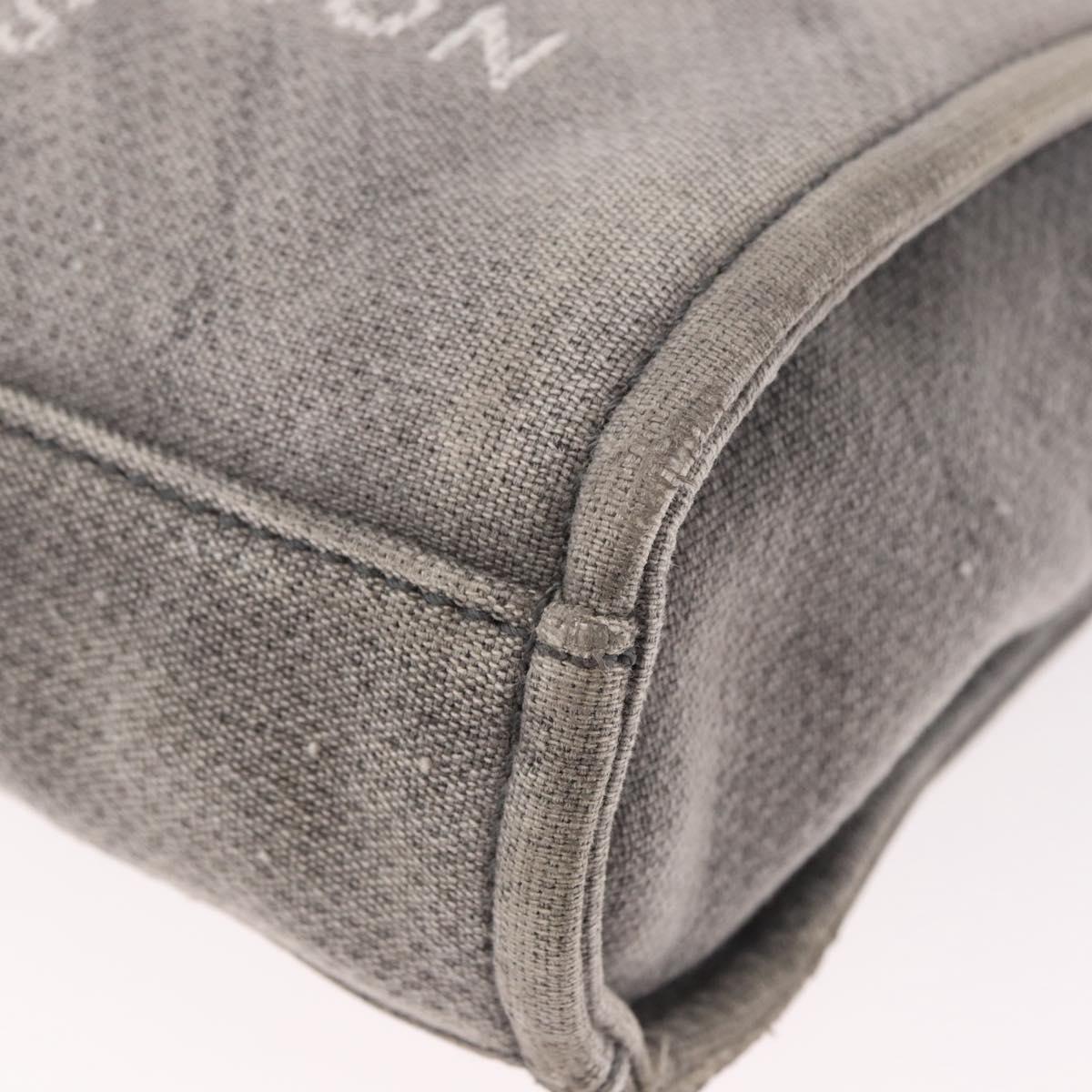 CHANEL Deauville Line Chain Tote Bag Canvas Gray Silver CC Auth bs35696