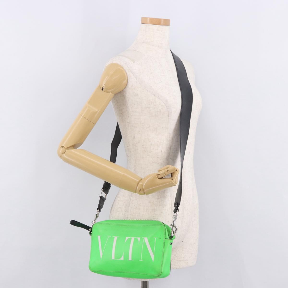 VALENTINO Shoulder Bag Leather Green Silver Auth bs35697
