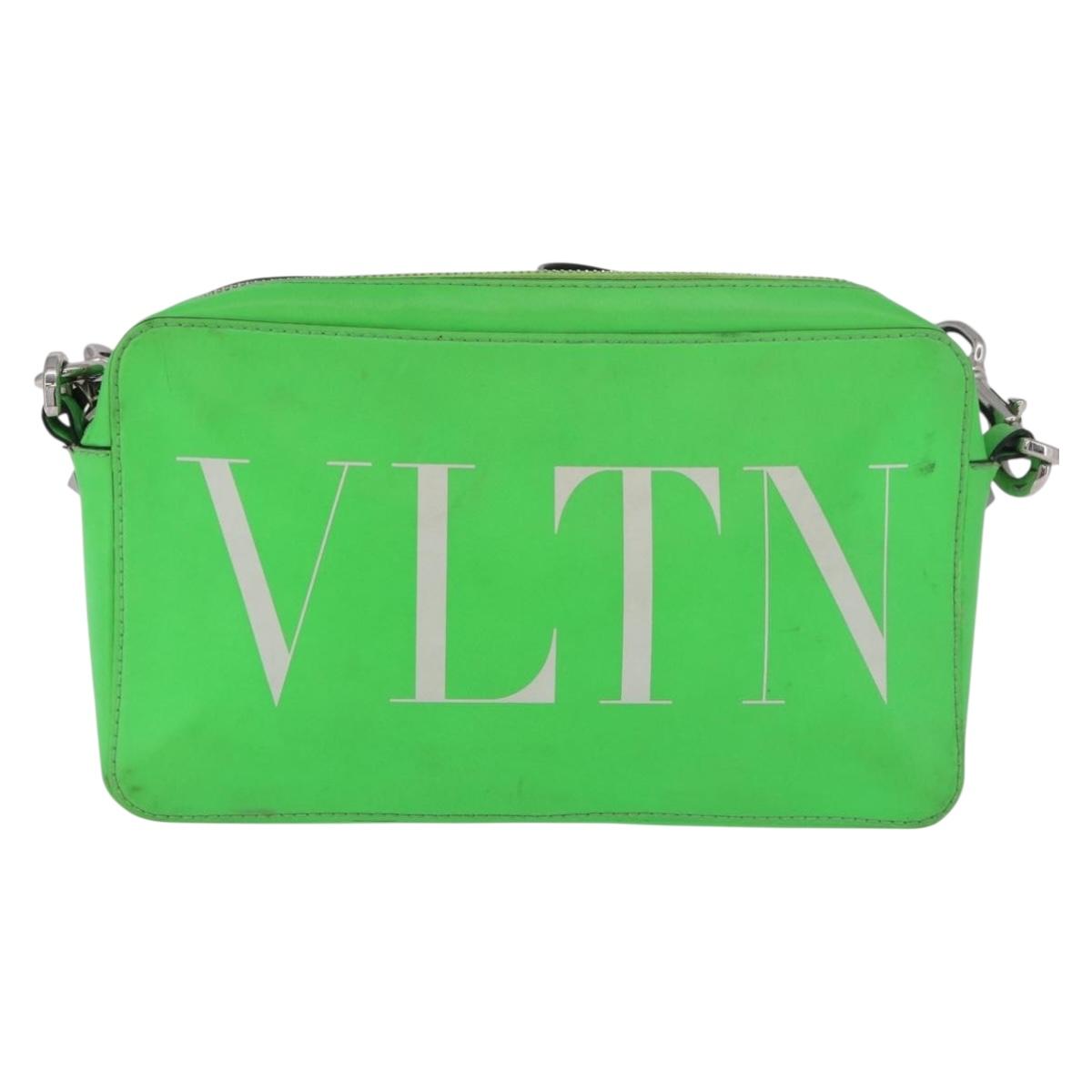 VALENTINO Shoulder Bag Leather Green Silver Auth bs35697