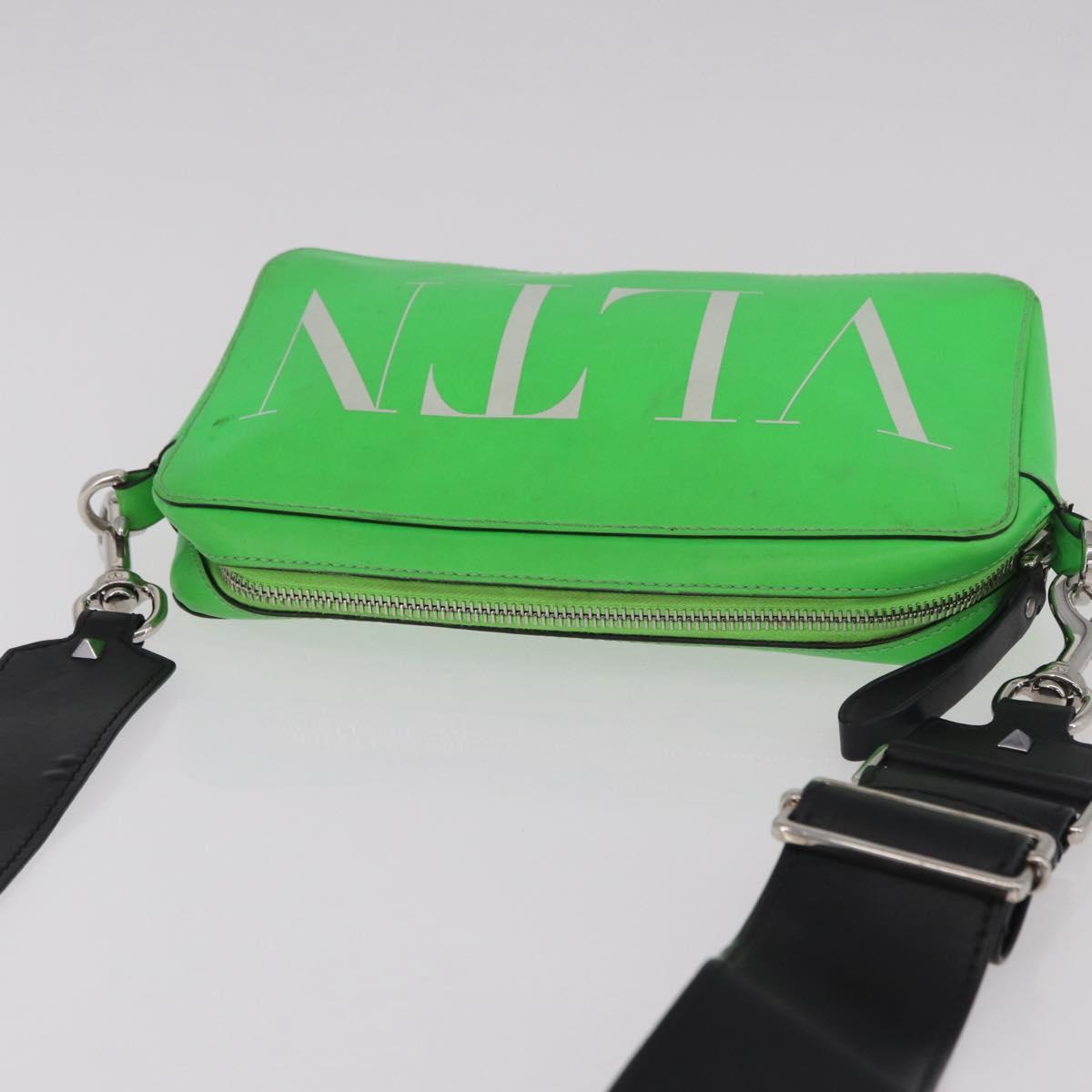 VALENTINO Shoulder Bag Leather Green Silver Auth bs35697