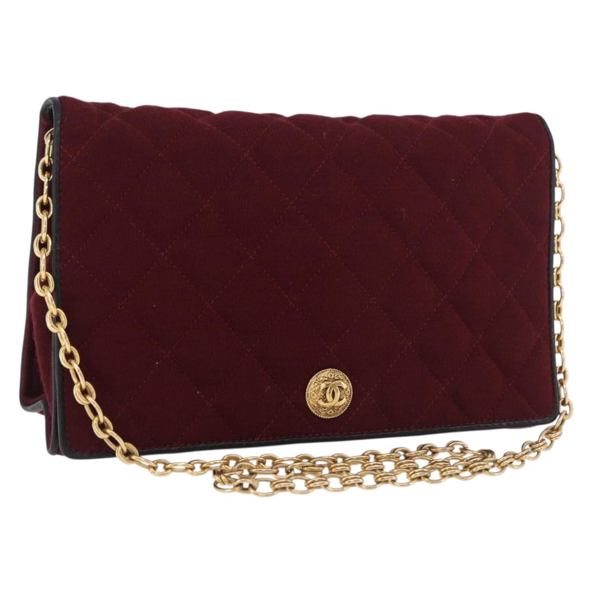 CHANEL Matelasse Chain Shoulder Bag Canvas Bordeaux Gold CC Auth bs35698A