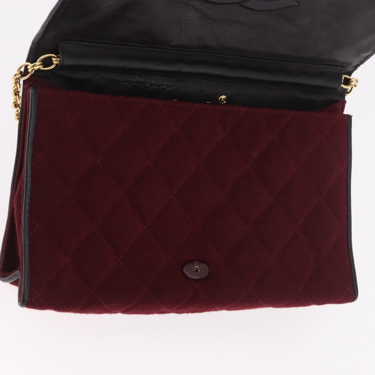 CHANEL Matelasse Chain Shoulder Bag Canvas Bordeaux Gold CC Auth bs35698A