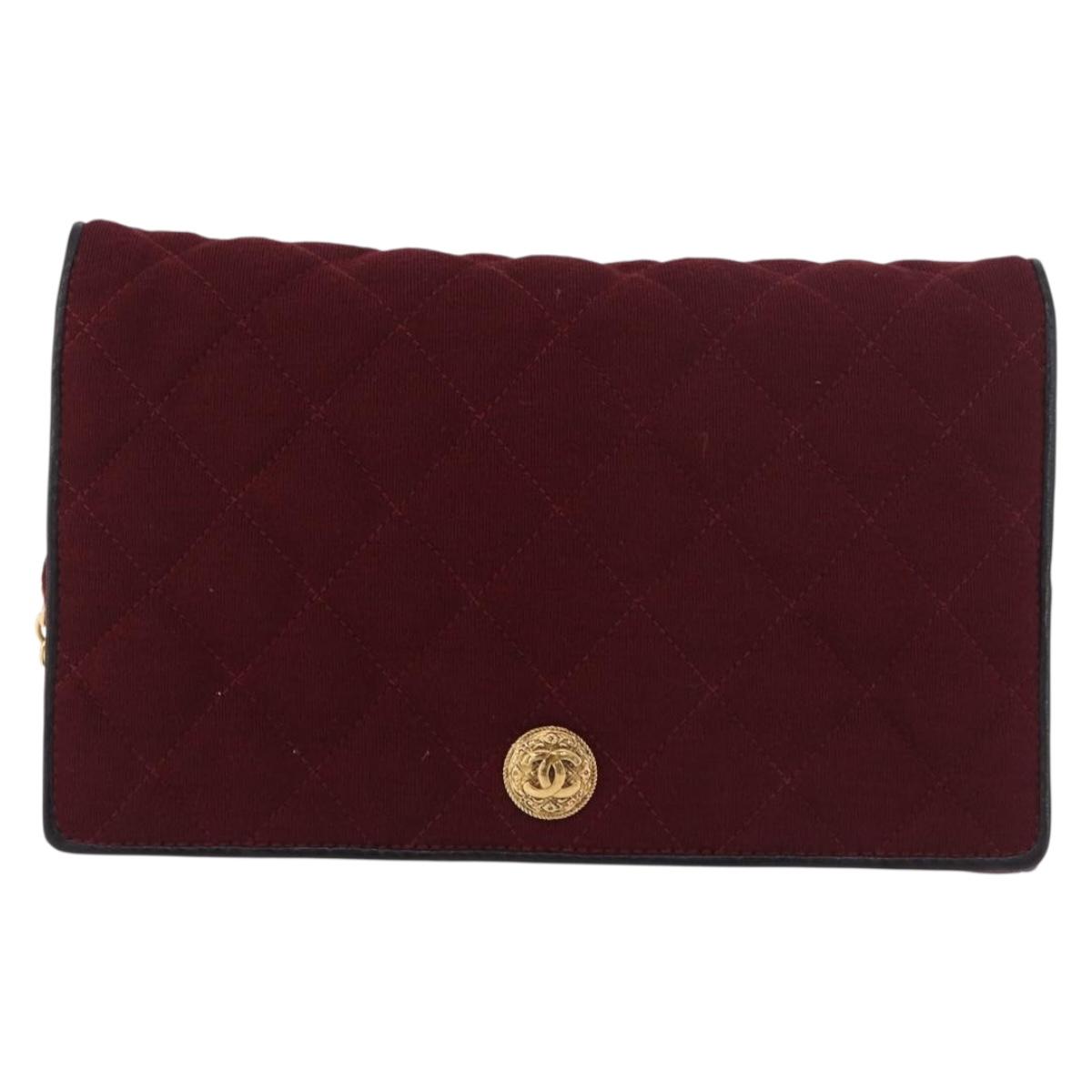 CHANEL Matelasse Chain Shoulder Bag Canvas Bordeaux Gold CC Auth bs35698A
