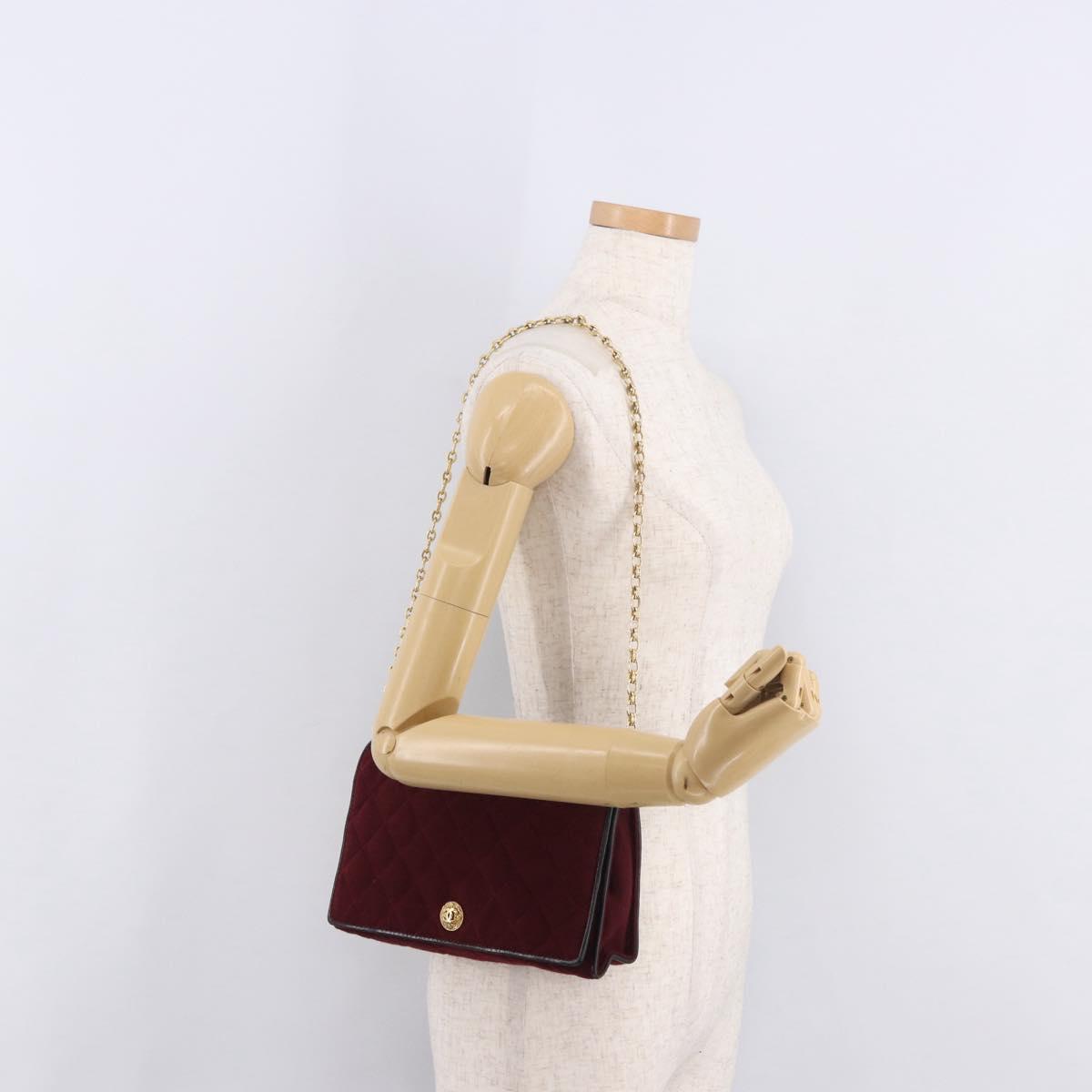 CHANEL Matelasse Chain Shoulder Bag Canvas Bordeaux Gold CC Auth bs35698A