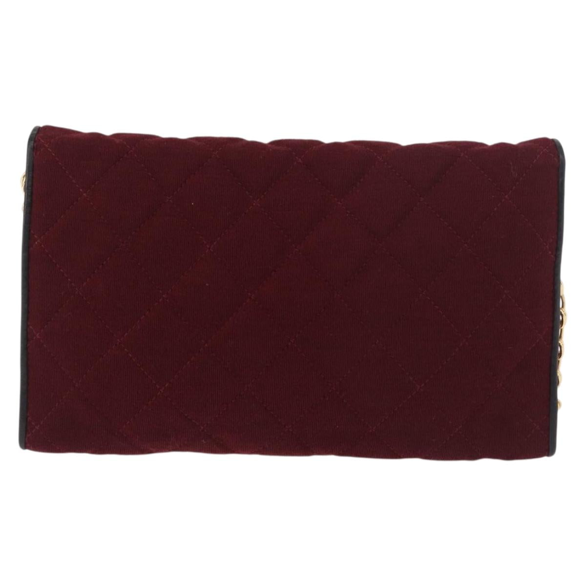 CHANEL Matelasse Chain Shoulder Bag Canvas Bordeaux Gold CC Auth bs35698A
