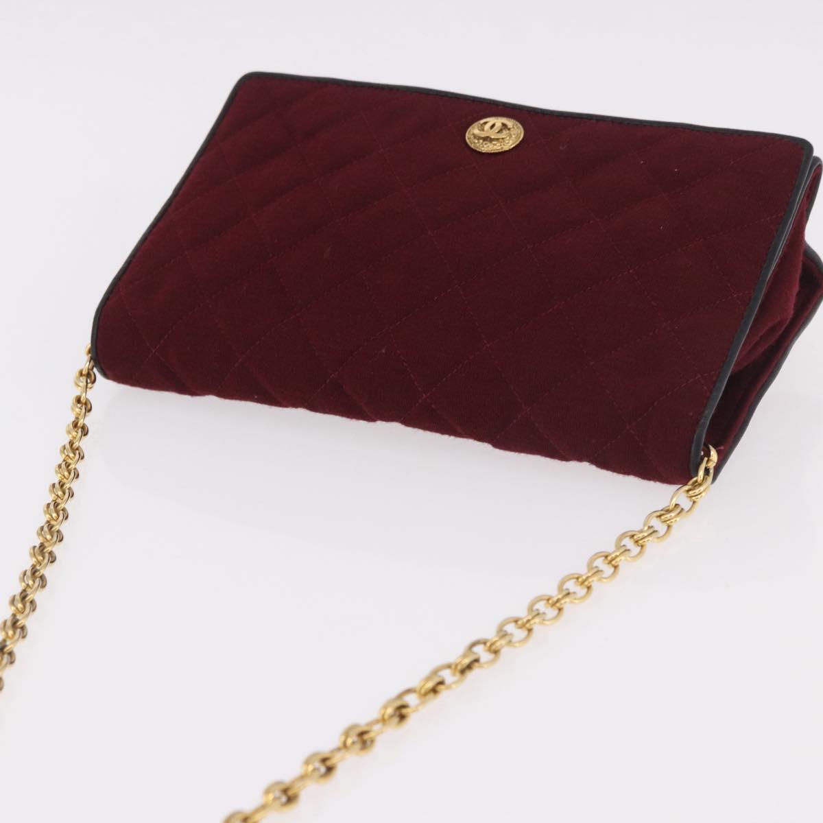 CHANEL Matelasse Chain Shoulder Bag Canvas Bordeaux Gold CC Auth bs35698A