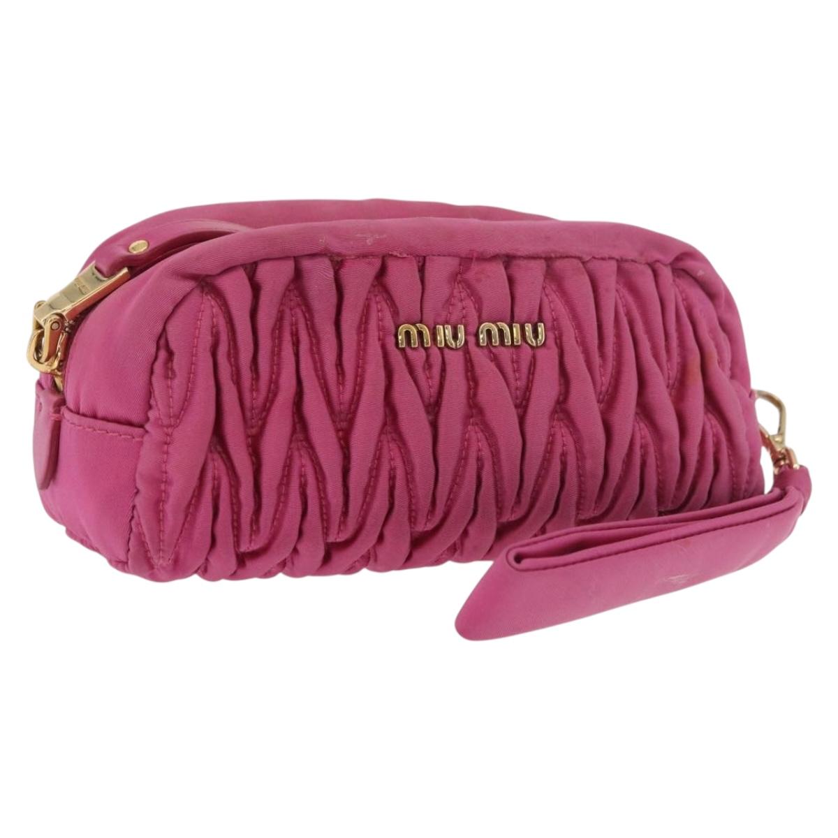 Miu Miu Matelasse Pouch Nylon Pink Gold Auth bs35700