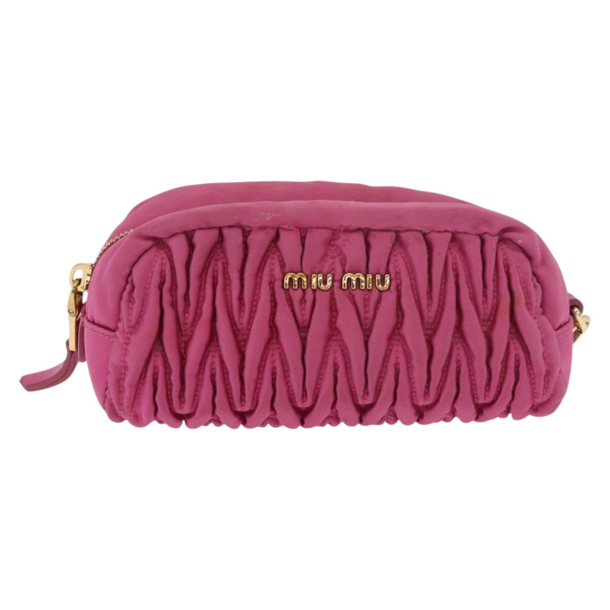 Miu Miu Matelasse Pouch Nylon Pink Gold Auth bs35700