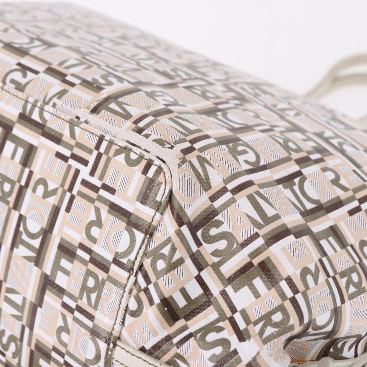 Salvatore Ferragamo Hand Bag PVC Leather White Silver Auth bs35706