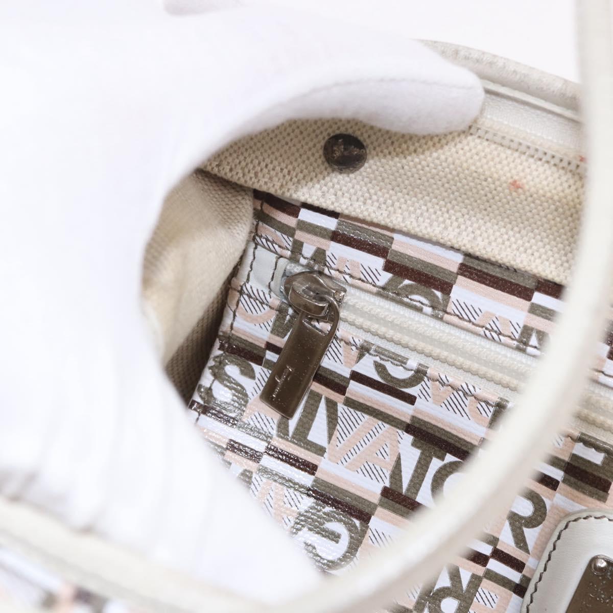 Salvatore Ferragamo Hand Bag PVC Leather White Silver Auth bs35706