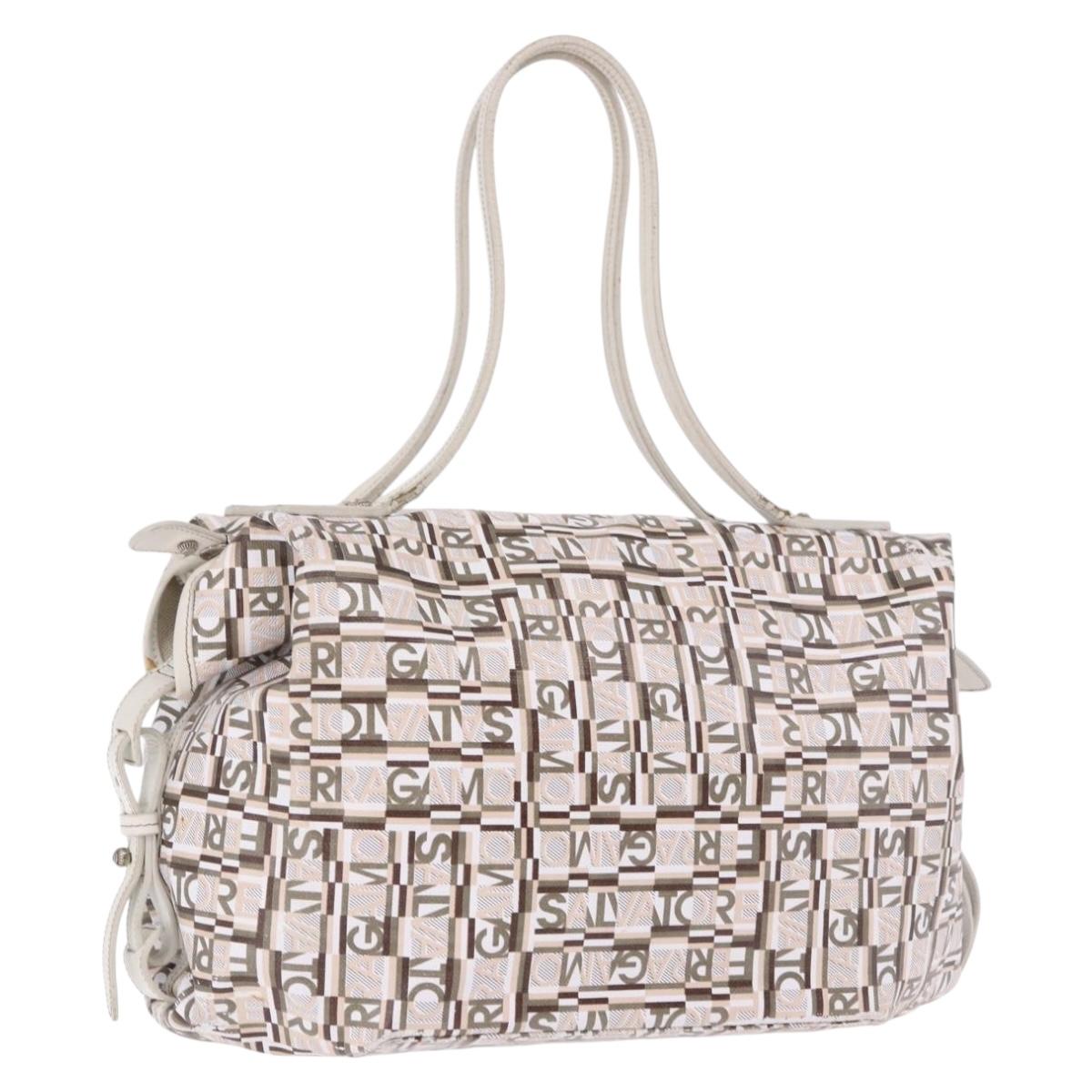 Salvatore Ferragamo Hand Bag PVC Leather White Silver Auth bs35706
