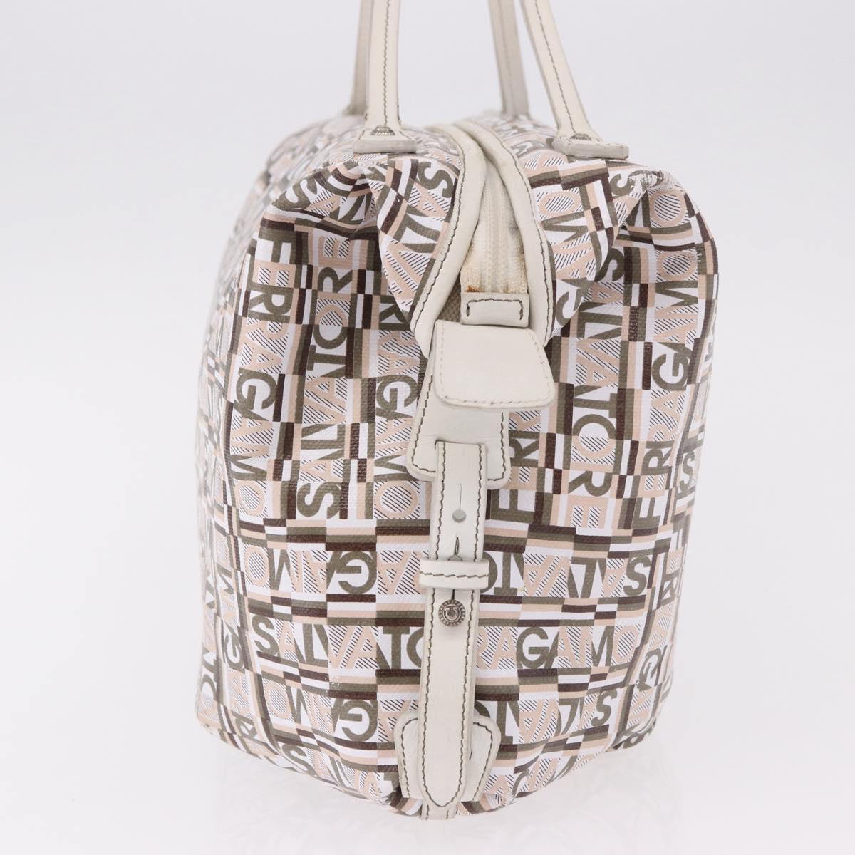 Salvatore Ferragamo Hand Bag PVC Leather White Silver Auth bs35706