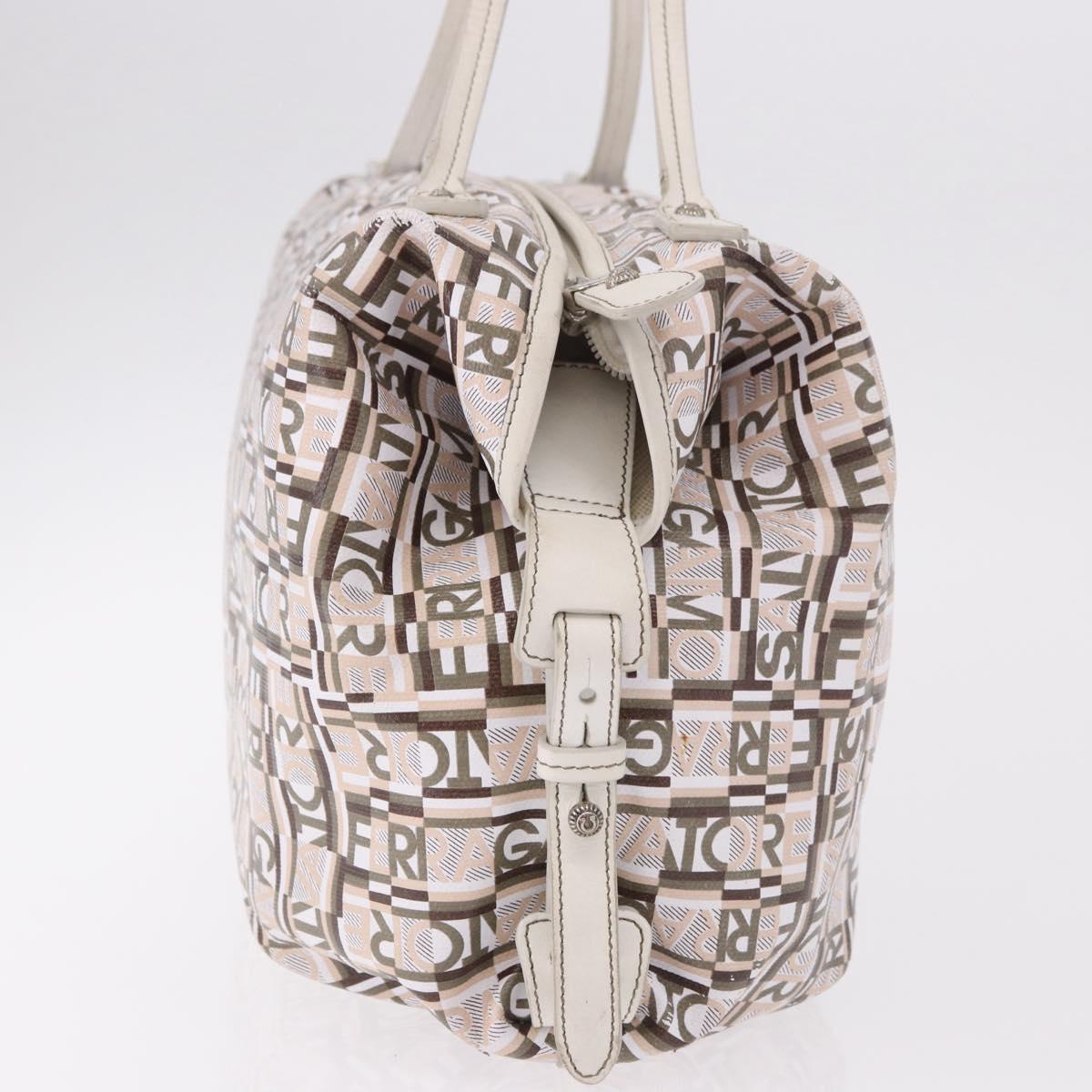 Salvatore Ferragamo Hand Bag PVC Leather White Silver Auth bs35706