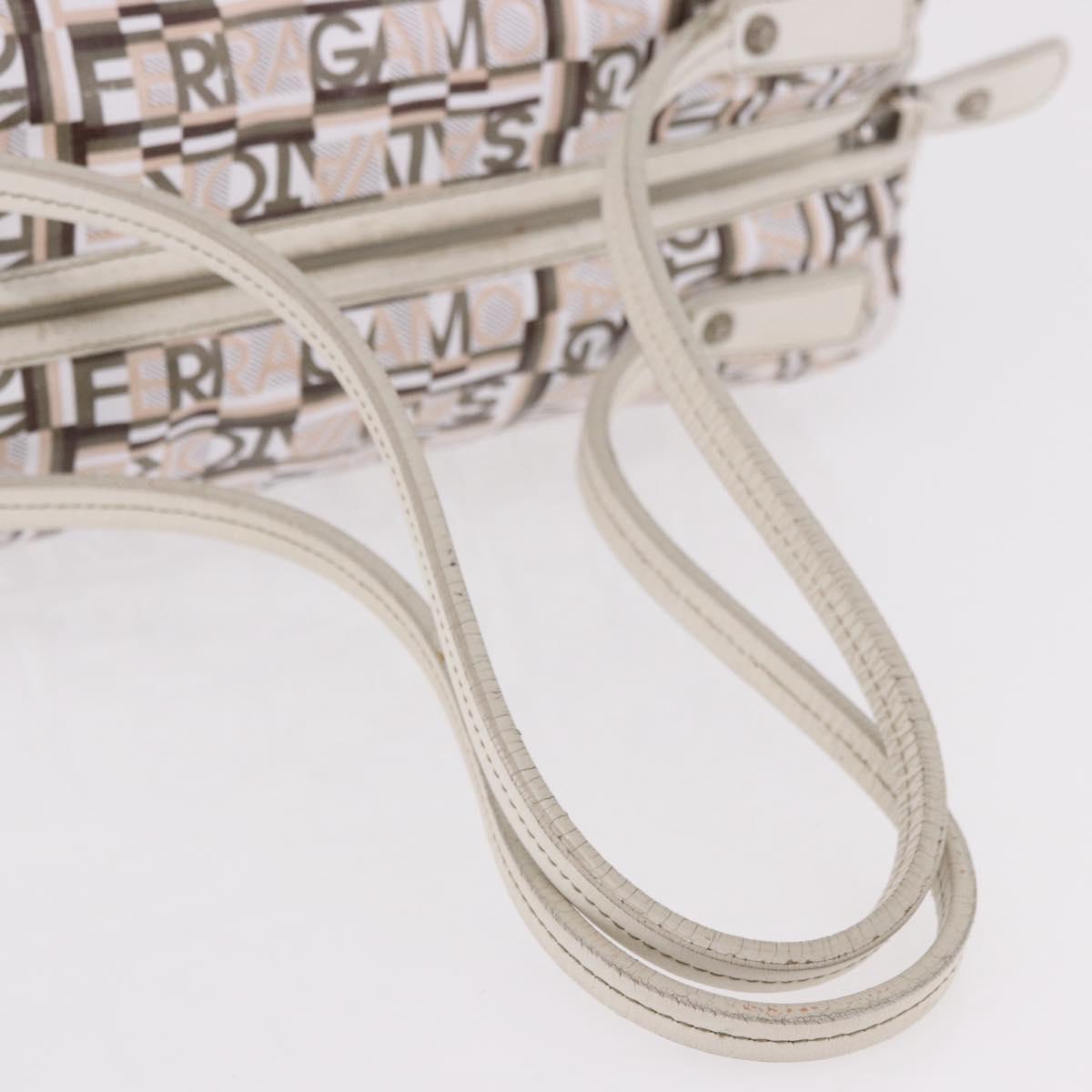Salvatore Ferragamo Hand Bag PVC Leather White Silver Auth bs35706