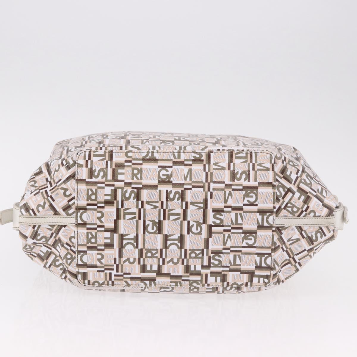 Salvatore Ferragamo Hand Bag PVC Leather White Silver Auth bs35706