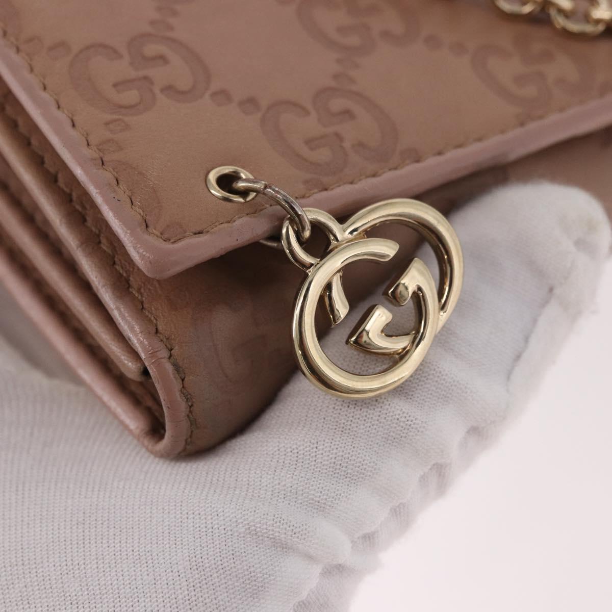 GUCCI GG Canvas Guccissima Chain Wallet Leather Beige Gold 224262 Auth bs35707