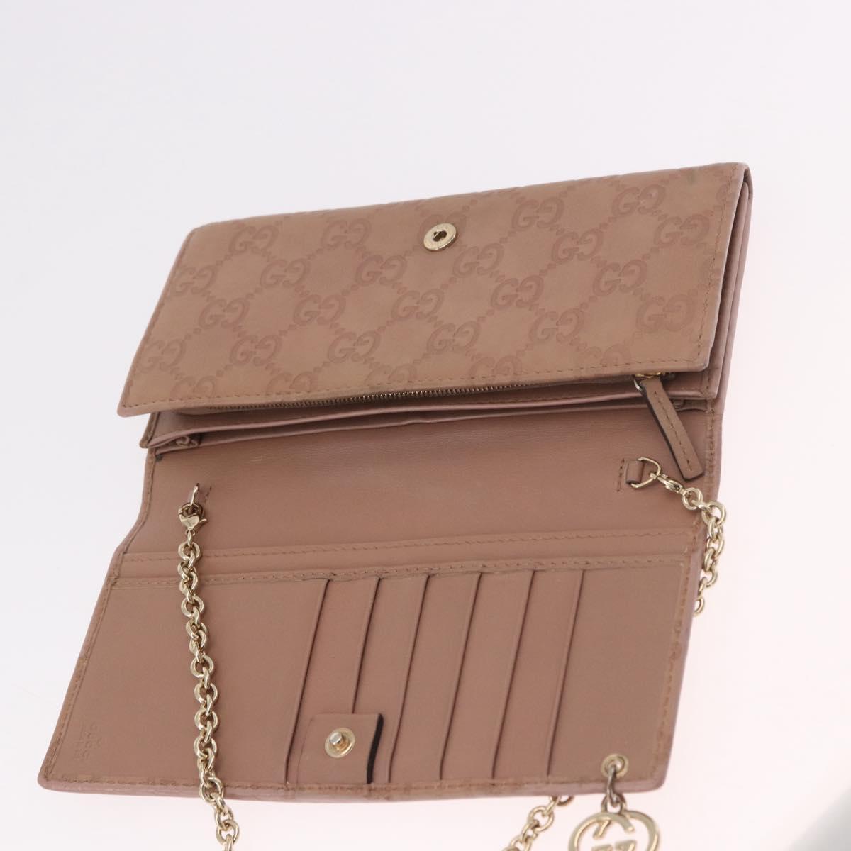 GUCCI GG Canvas Guccissima Chain Wallet Leather Beige Gold 224262 Auth bs35707