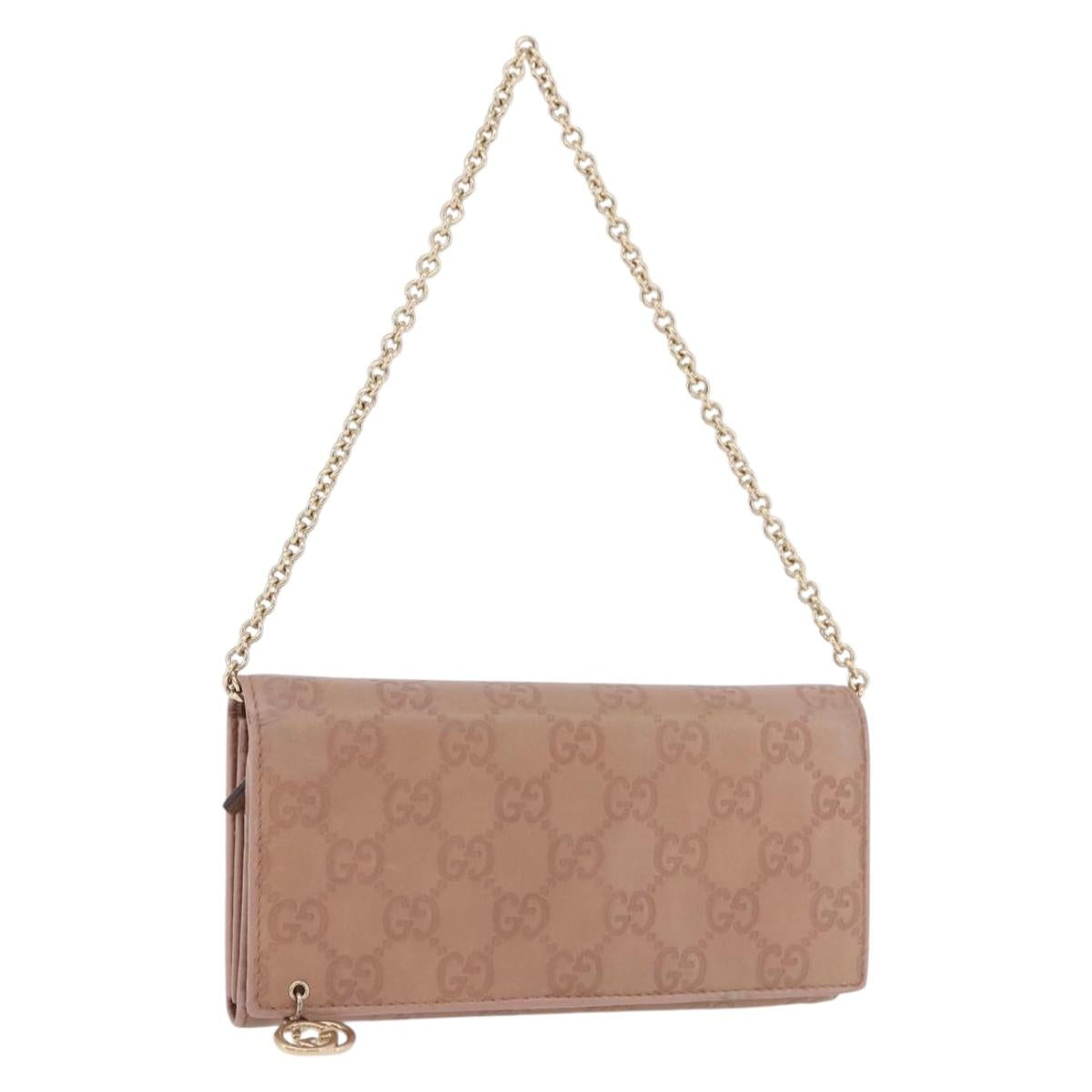GUCCI GG Canvas Guccissima Chain Wallet Leather Beige Gold 224262 Auth bs35707
